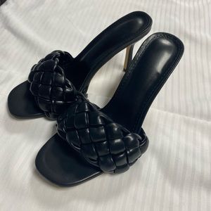 Women’s black heeled woven sandals